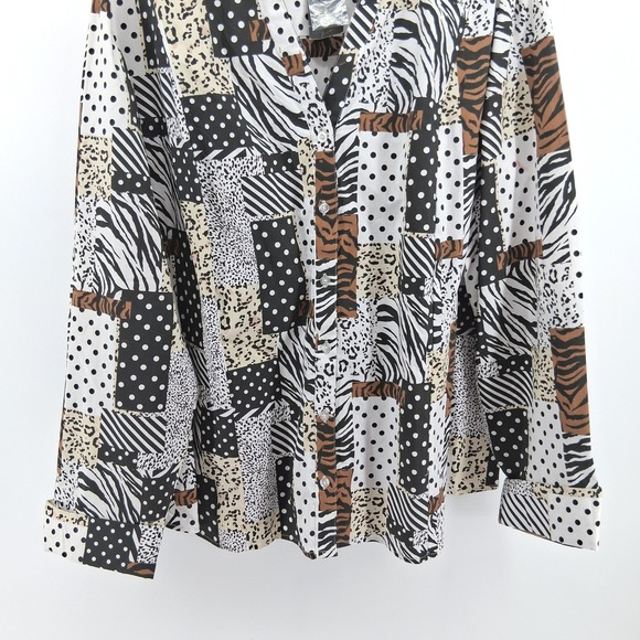 Ashley Stewart Womens Patchwork Animal Print Button Down Shirt Plus Size New28 - Picture 4 of 13